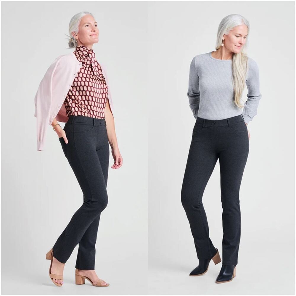 Betabrand Straight-Leg 7-Pocket Dress Pant Yoga Pants Charcoal